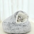 thumbnail image 3 of Cat Bed Round Plush Fluffy Hooded Cat Bed Cave for Small Dogs Kittens Anti-Slip Machine Washed Bed for Cat Puppy,Grey,20 Inches, 3 of 11