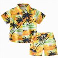 thumbnail image 2 of kaprioy Toddler Baby Boy Summer Outfits Little Kids Hawaiian Clothes Short Sets Sunset Palm Leave Top Shirt T-shirt Tops Shorts 2PCS Clothes Set, 2 of 7