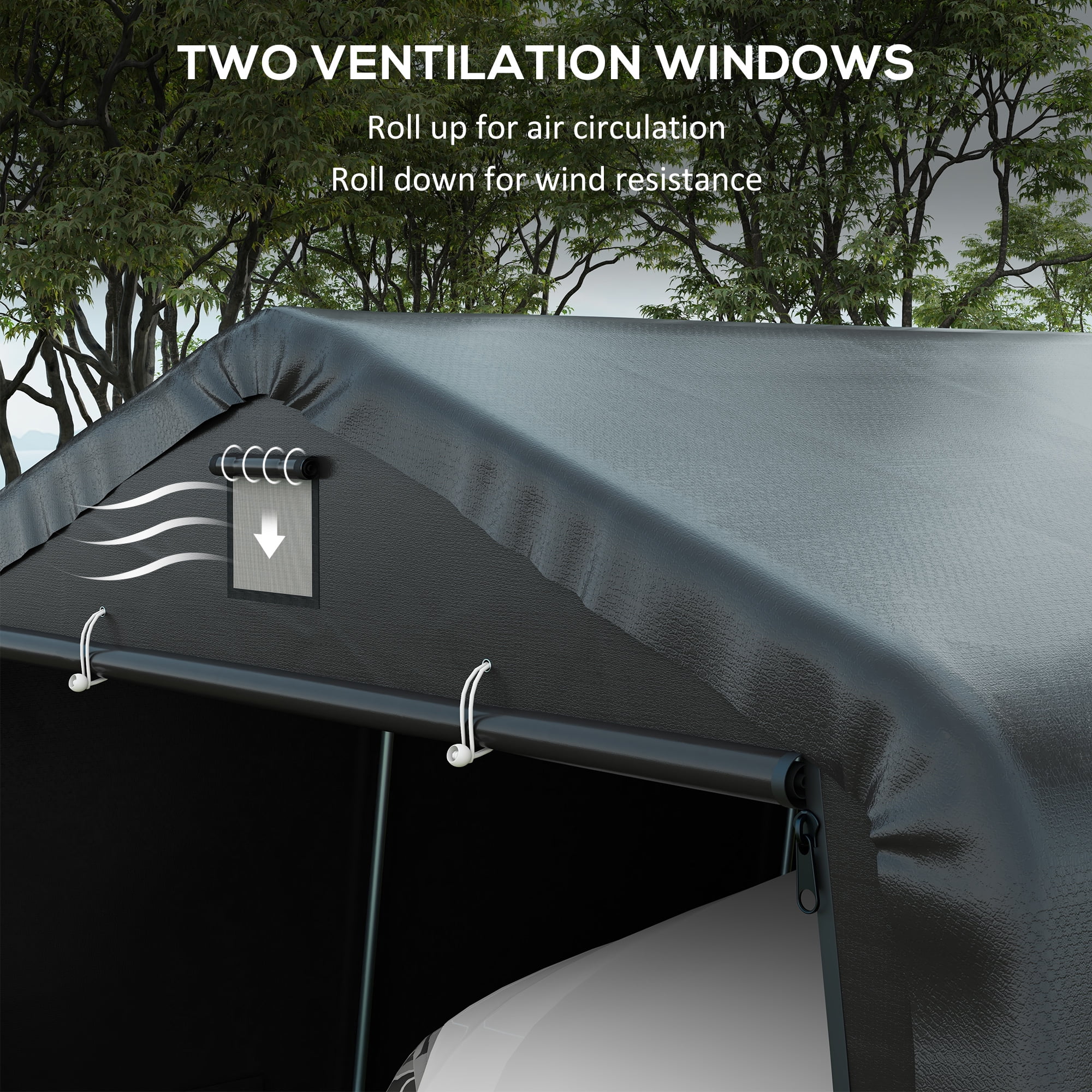 Outsunny 143.75 in x 243.25 in x 95.75 in Portable Garage with Ventilation Windows Black Carports