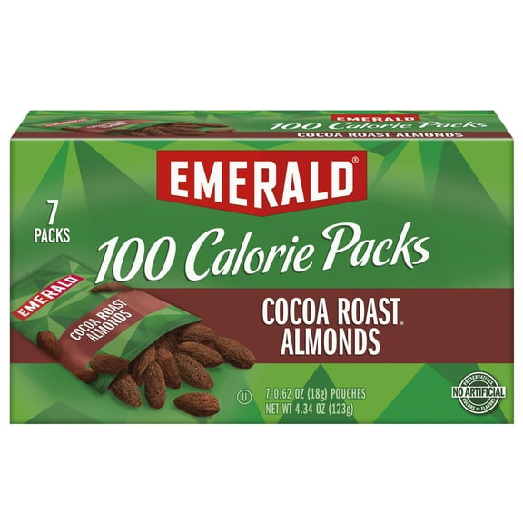 Emerald Nuts Cocoa Roast Almonds, 100 Calorie Packs, 7 Count, 4.34 oz (Pack of 2)