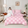 thumbnail image 4 of Homewish Cartoon Square Adult Bedding Comforter Set, Stripes Abstract Ombre Twin Comforter Sets, Pink Buffalo Plaid Reversible Bedding Set, Lightweight Room Decor, 2 Pieces, 4 of 8