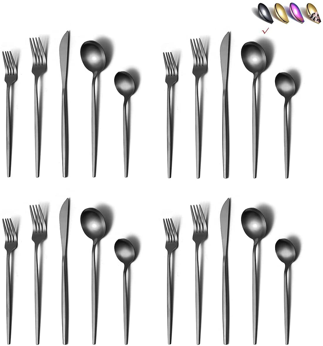 Just Houseware Silverware Sets 40 Pieces, Stainless Steel Flatware Sets,  Titanium Plating Cutlery Set, Matte Black Utensil Sets, Service Set for 8  (Matte Black) 