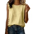 thumbnail image 4 of Women's Sleeveless Tank Tops Summer Cotton Linen Button Decor Side Slit Casual Loose Vests by Yigetop Yellow 2XL, 4 of 5