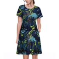 thumbnail image 1 of Vsdgher Dinosaure Dessin Animé pour Femmes Été 2025 Robes Midi Décontractées Légères Manches Courtes Col Rond Robe de Plage, 1 of 6