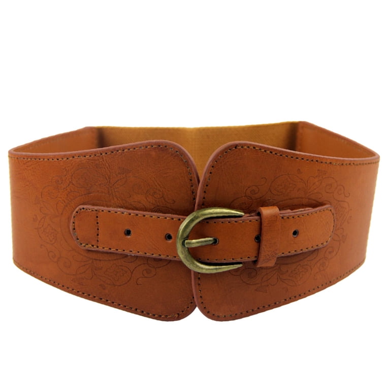 Besufy Women Belt,Vintage Faux Leather Buckle Elastic Wide  display picture 3