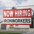 thumbnail image 2 of Now Hiring Ironworkers 13 oz Heavy Duty Vinyl Banner Ironworker Jobs Available Help Wanted Sign for Business Advertising Indoor/Outdoor Single-Sided with Metal Grommets (1.5x5 ft, Wh & Re & Bk), 2 of 6