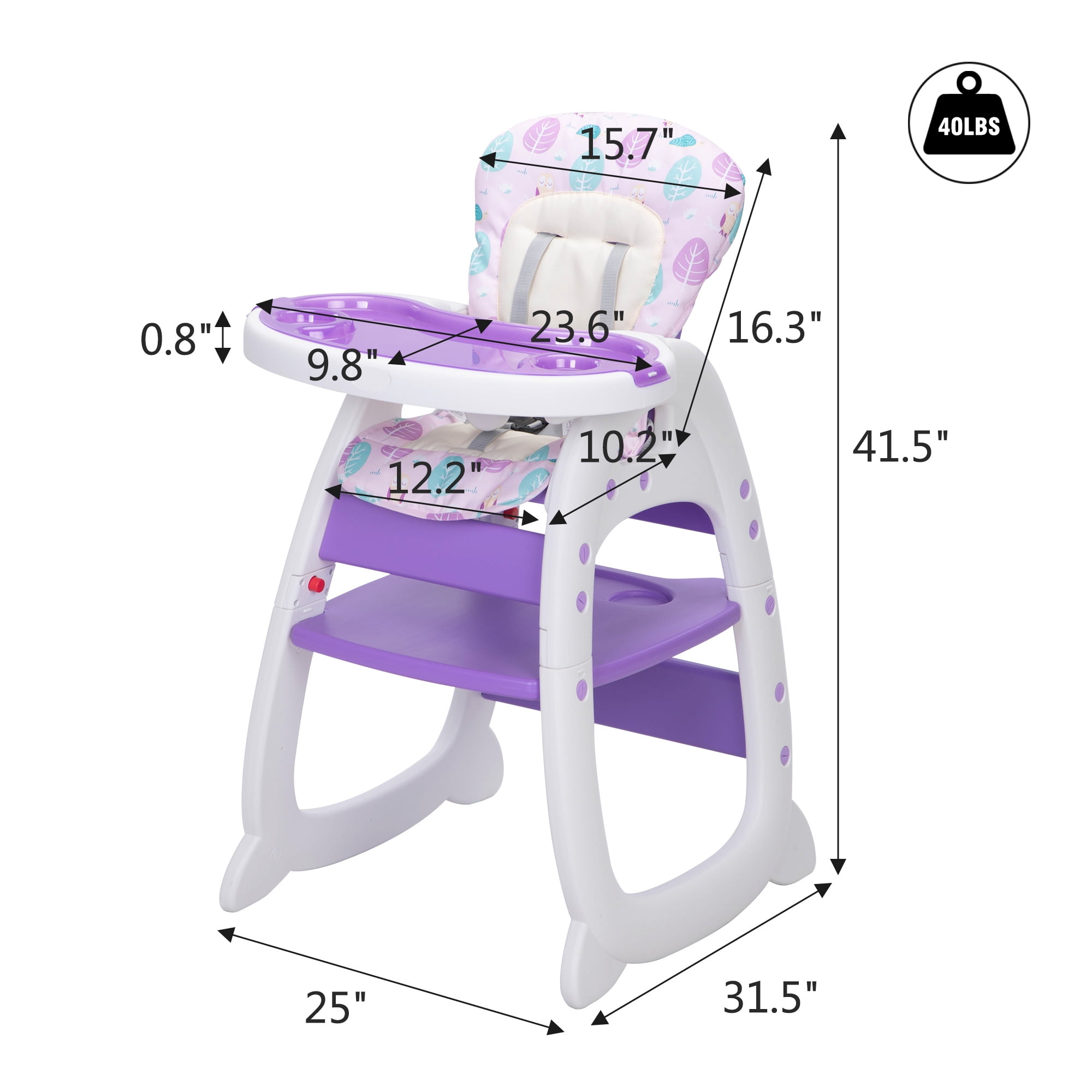 TOBBI 3 in 1 High Chair for Babies and Toddlers Table and Chair Set with Convertible Booster Seat 3 Position Adjustable Feeding Tray and Backrest