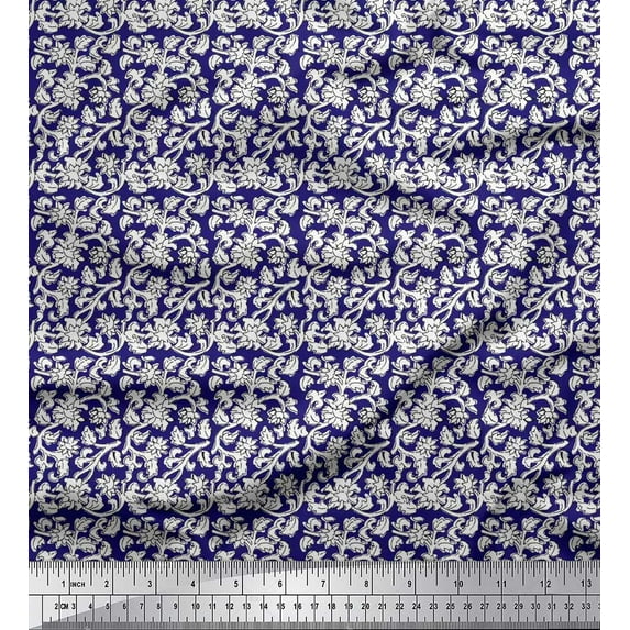 Soimoi Moss Georgette Fabric Leaves & Floral Block Fabric Prints by Yard 42 Inch Wide