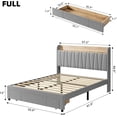 thumbnail image 3 of IdealHouse Full Size Upholstered Bed Frame with Storage Headboard, Drawer, Charging Station, Linen Platform, No Box Spring Needed, light Grey, 3 of 6