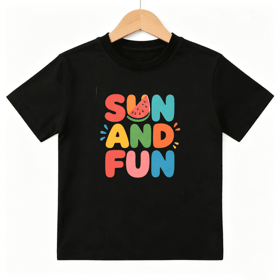 Sun And Fun Watermelon Girls Graphic Tee, Cute Summer Beach 100% Cotton Kids Short Sleeve T-Shirt 4-13Y