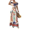 thumbnail image 3 of Women Printed Skirt Outfits Floral Halter Crop Top A Line Maxi Skirt Casual Going Out Sets Flower Color XXL, 3 of 9