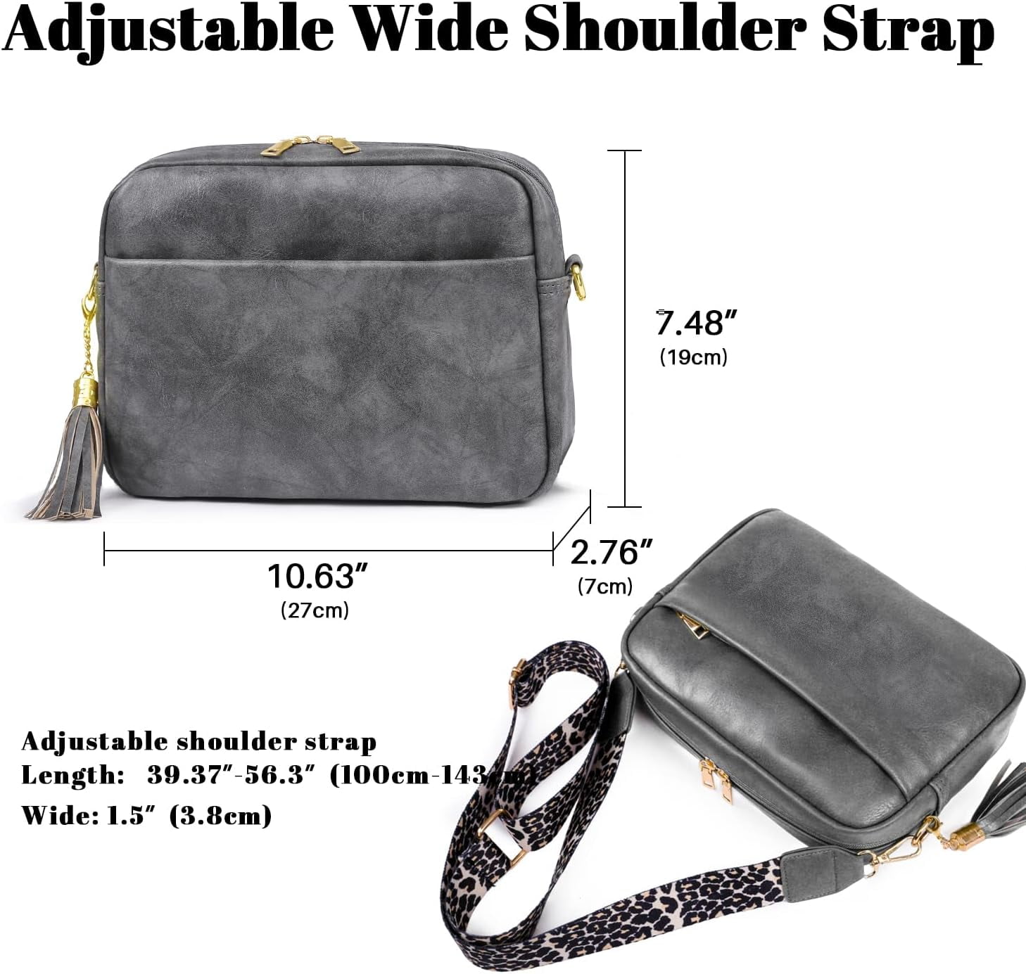 Crossbody Bag for Women Vegan Leather Shoulder Purse with Leopard Adjustable Strap Midsize Zipped Handbag