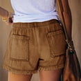thumbnail image 2 of Gdvsclr Womens Roll Up Stretchy Denim Shorts Elastic Waist Drawstring Comfy Short Pants Khaki XL, 2 of 5