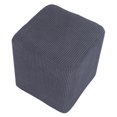 thumbnail image 3 of Stretch Rectangle Footstool Cover Ottoman Slipcover Thick Checked , Gray, 3 of 6