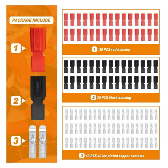 60 PCS 15A/30A/45 Amp Power Connectors Assortment Kit, Anen Power Pole Connectors,Quick Disconnect Terminals Connectors