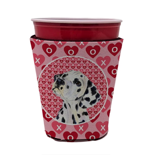 Caroline'S Treasures Ss4492Rsc Corazones dálmatas Amor y Día de San Valentín Taza roja Abrazadera Manga enfriadora Abrazadera Lavable a máquina Funda para bebidas Abrazadera Aislador plegable Soporte