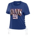 thumbnail image 2 of Women's WEAR by Erin Andrews Royal New York Giants Lace Up Side Modest Cropped T-Shirt, 2 of 4