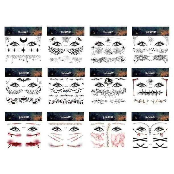 De Pegatinas De Tatuajes Temporales De Cara De Halloween, Pegatina De Tatuaje De Telaraña De Halloween Para Fiesta, Festival, Accesorios De Disfraz De Cosplay 12 Hojas Speravity HA038432-00