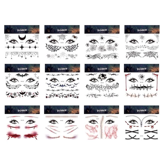 De Pegatinas De Tatuajes Temporales De Cara De Halloween, Pegatina De Tatuaje De Telaraña De Halloween Para Fiesta, Festival, Accesorios De Disfraz De Cosplay 12 Hojas Minnieouse HA038432-00