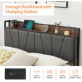 thumbnail image 3 of Bed Frame with 2 Storage Drawers and Charging Station, Rustic Linen Upholstered Platform Bedframe with Storage Headboard, Heavy Duty, No Box Spring Needed, Easy Assembly, Noise Free, Grey, 3 of 7