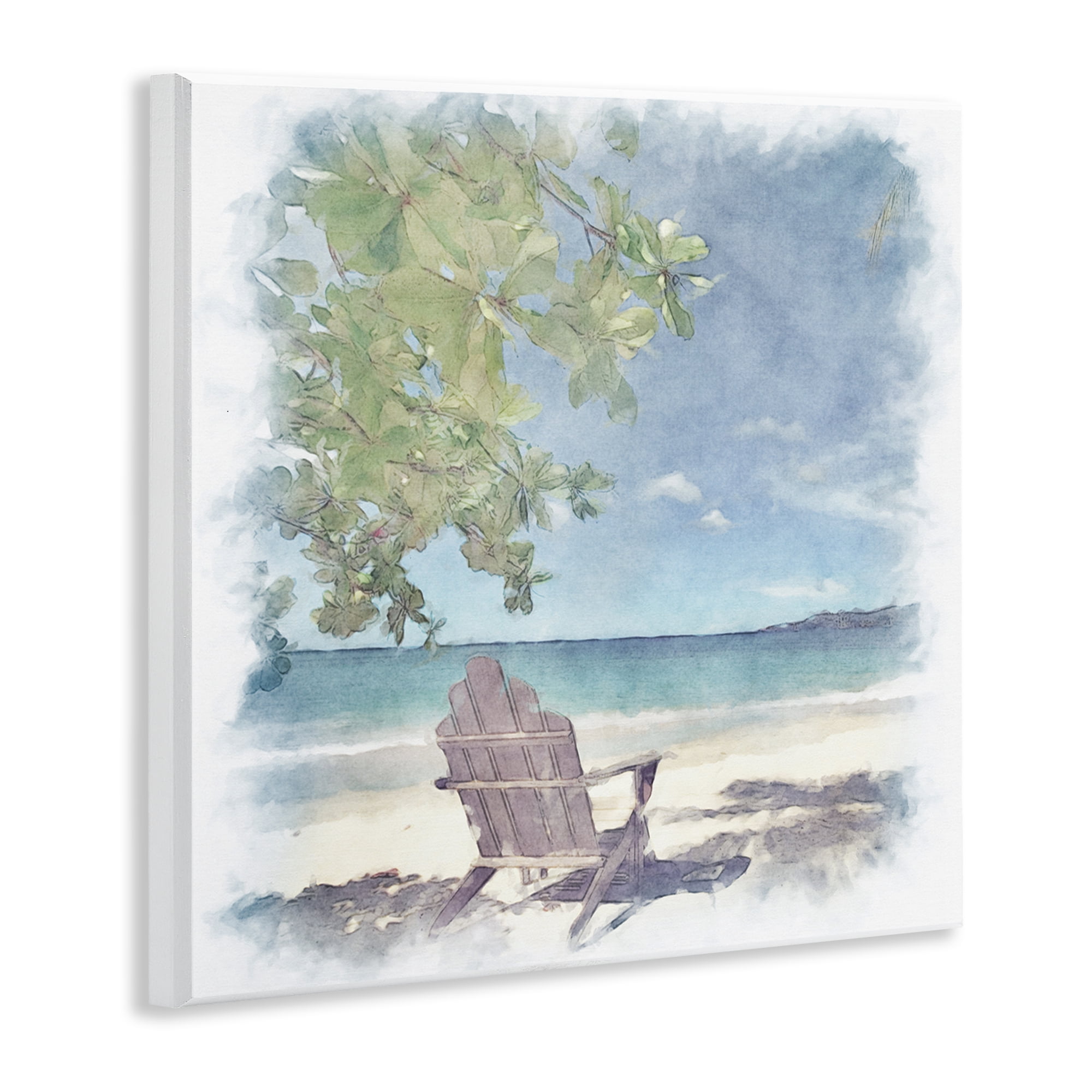 Stupell Industries Lone Chair Beach Shore Landscape & Nature Painting Unframed Art Print Wall Art, 12 x 12
