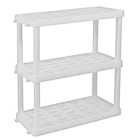 Hyper Tough Plastic Shelf Garage Storage Shelves 3-Tier 38"H x 18"D x 36"W White-450 lb Total Capacity