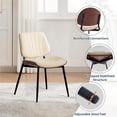 thumbnail image 5 of Dining Chairs Set of 4, Mid-Century Modern Upholstered Retro PU Leather Kitchen Chairs with Walnut Bentwood Back and Metal Legs Adjustable Feet for Kitchen Dining Room, Beige Shell Strips, 5 of 7