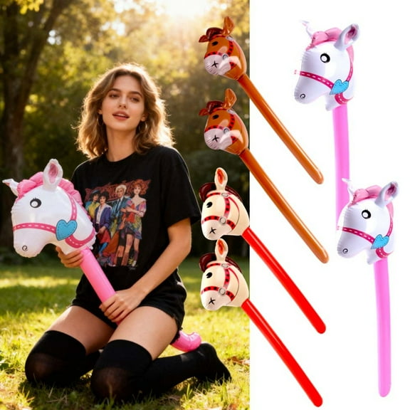 Horse Stick Balloon 6 Pack, 40 Inch Inflatable Horsehead Stick Toys for Christmas and Cowboy Theme Party Decor, Colorful Blow Up Pony Sticks