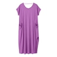 thumbnail image 5 of aohooy Women Summer T Shirt Dress Plus Size Casual Short Sleeve V Neck Maxi Dresses Loose Side Slit Long Dress with Pocket 2026 Purple,XXXXL, 5 of 6