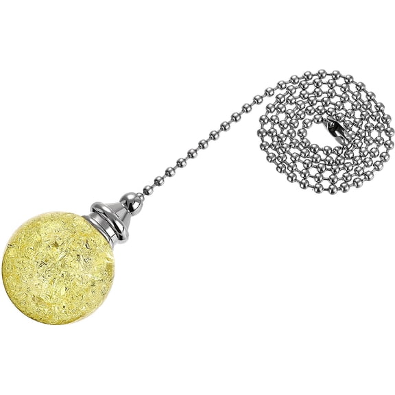 20 Inch Ceiling Fan Pull Chain, Decorative Crystal Fan Pull Chain Ornament Extension, 3mm Diameter Beaded 30mm Ice Cracked Ball Pendant, Golden Tone