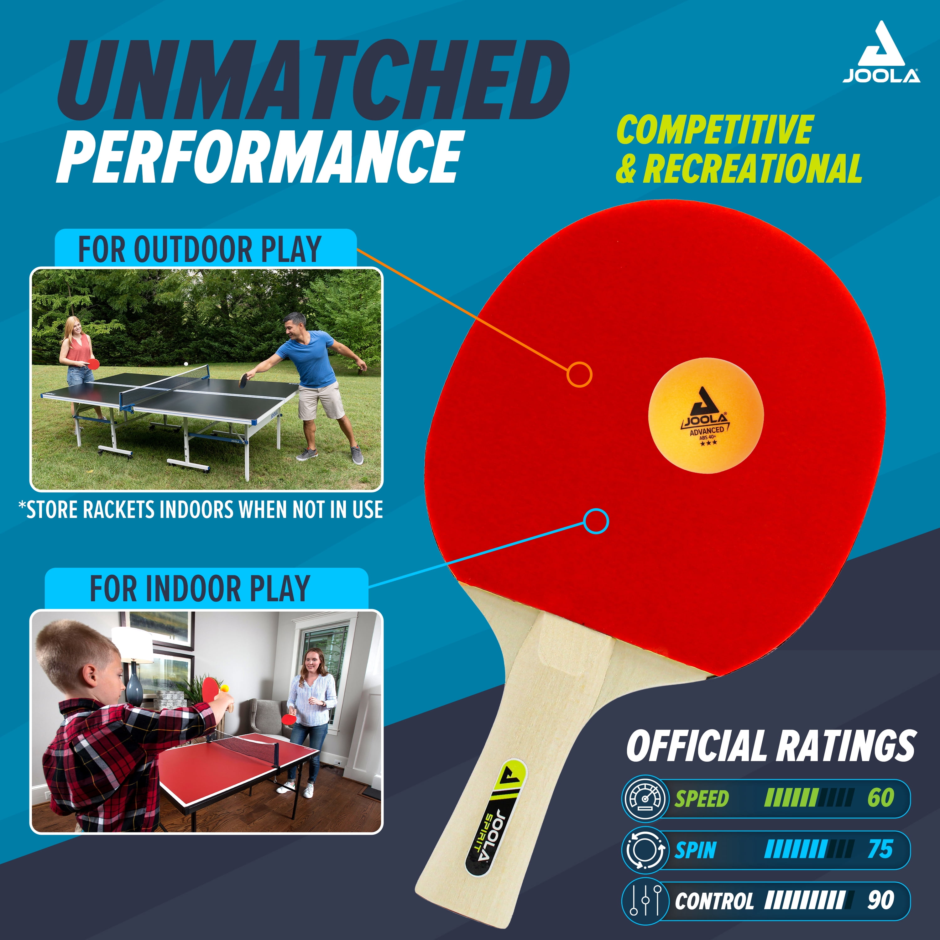 JOOLA Family Set Regulation Size Table Tennis Bundle with Carrying Case, 4ct Ping Pong Paddles, 10ct Ping Pong Balls