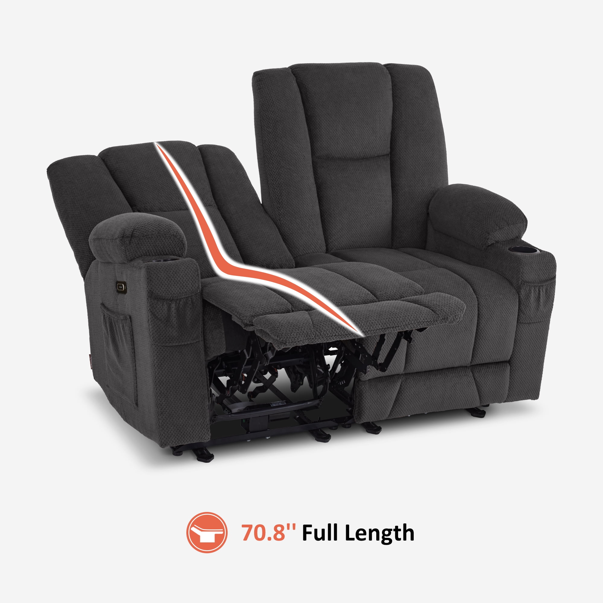 MCombo Power Loveseat Recliner w/ Massage USB Port for Living Room Gray Fabric 6025