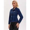 thumbnail image 7 of DARING DIVA Women's Button Down Collar Ruffle Hem Peplum Jean Jacket M Dark Blue, 7 of 7