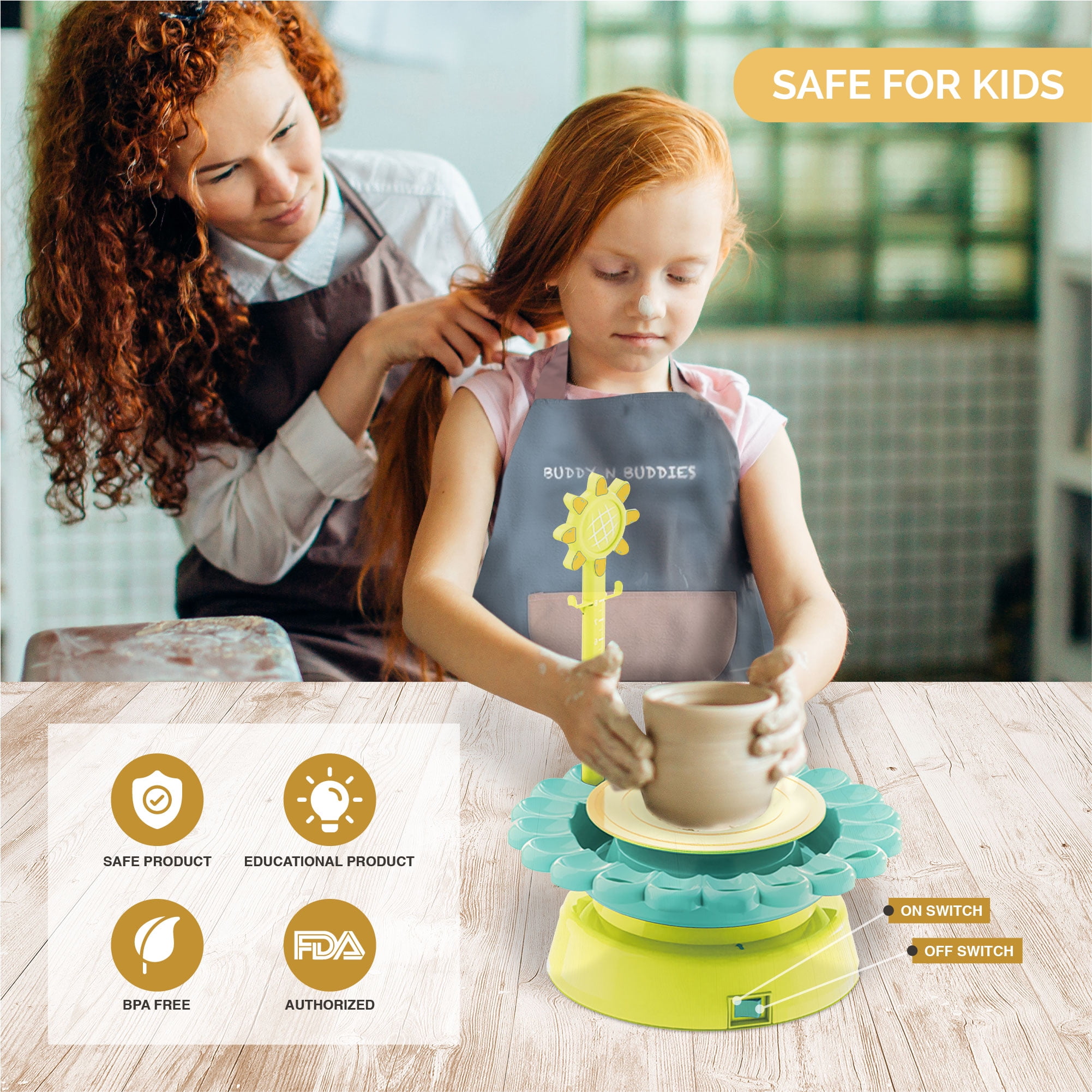 Buddy N Buddies- Upgraded Pottery Studio USB Charger, Clay Pottery Wheel Craft Kit for Kids Age 8 and Up