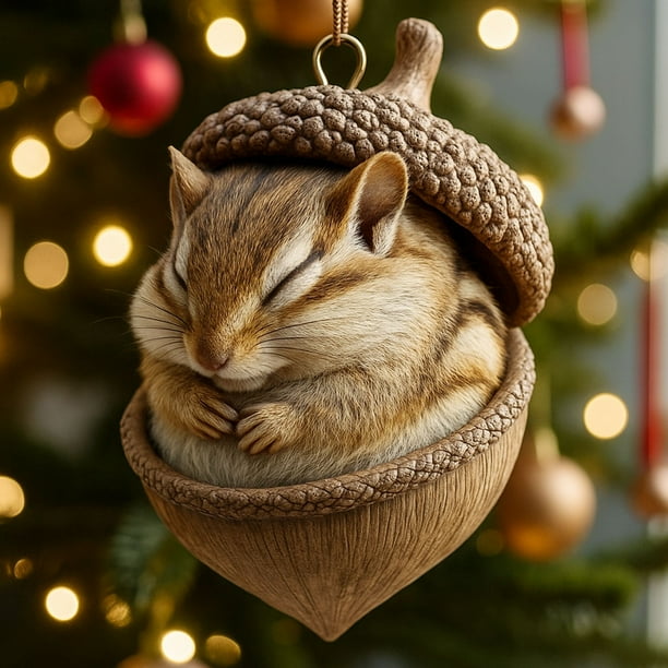 Herramientas y mejoras para el hogar Adornos navideños de bellotas de animales del bosque en 2D y un colgante
