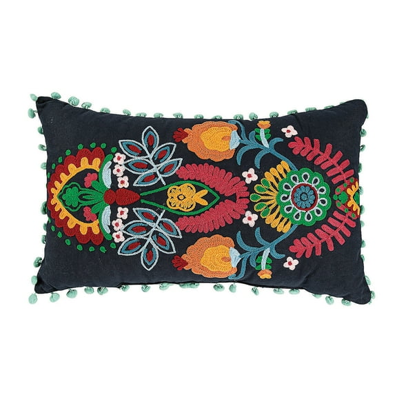 Fiesta Embrd Pillow W Poms - Home Decor - 1 Piece
