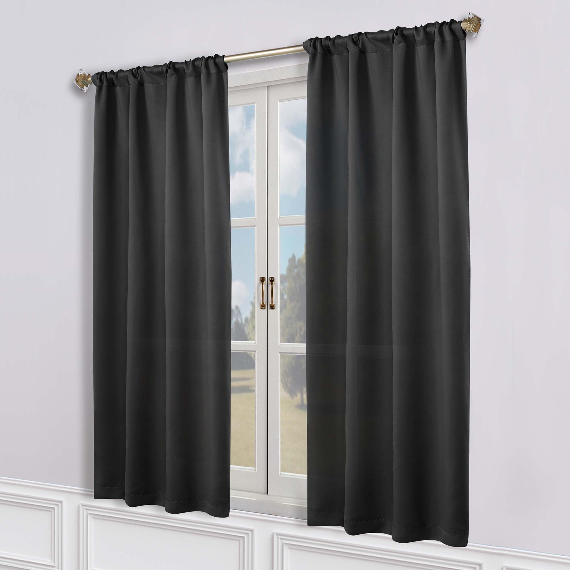 Superior Blackout Solid Light Filtering Rod pocket Curtain Panel Set, 36" x 63", Black