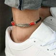 thumbnail image 3 of GKNET Boho Handmade Man Feather Leather Rope Anklets Barefoot Sandal Beach Delicate Jewelry WY4-Red, 3 of 6