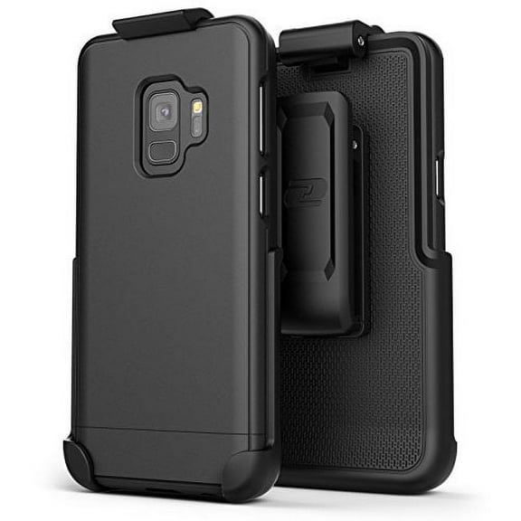 Galaxy S9 Belt Case, Encased (Slimshield Series) Ultra Thin Protective Grip Cover with Slim Holster Clip for Samsung S9 (2018 Release) Smooth Black