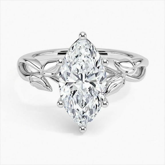 Dash Jewel 1.8 Ct Marquise Cut Diamond Rings - 14K White Gold Plated Rings Gifts - Women's Jewelry Engagement Wedding Solitaire Silver Rings - Floral Leaves Diamond Wide Engagement Diamond Rings