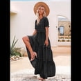 thumbnail image 4 of Vestidos Florales Bohemios Informales de Verano para Mujer, Vestido Maxi de Corta Abullonada con Bolsillos. Negro M, 4 of 7