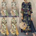 thumbnail image 4 of 2019 Nouvelle Robe Maxi Longue Bohème à Imprimé Floral en Coton et Lin pour Femmes Grande Taille, Manches Longues, Décontractée, Ample, Kaftan, Tunique Patchwork, 4 of 5