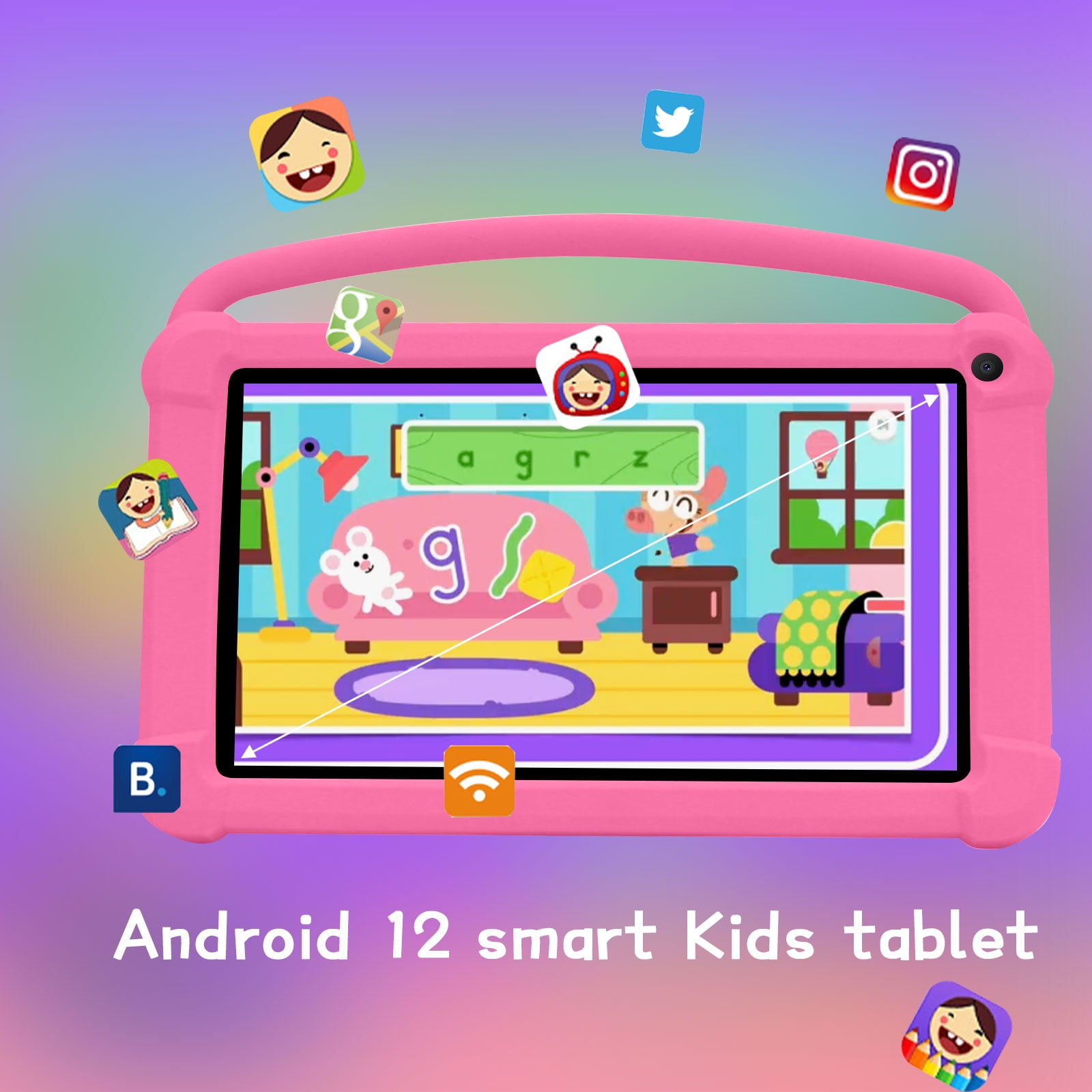 Kids Tablets, Android 12 Tablet for Kids, 4GB RAM 32GB ROM Toddler Tablet 7 inch IPS Screen, Parental Control, 2+5MP Dual Camera, Shockproof Case for Educational, Games