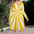 thumbnail image 2 of Aesthetic Signal Yellow And White Sunburst Long Sleeve Dresses For Women Vintage Elegant Party Dress Oversized V-neck Dress S-8XL, 2 of 7