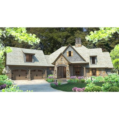 TheHouseDesigners-5252 European Cottage House Plan with Slab Foundation (5 Printed Sets)