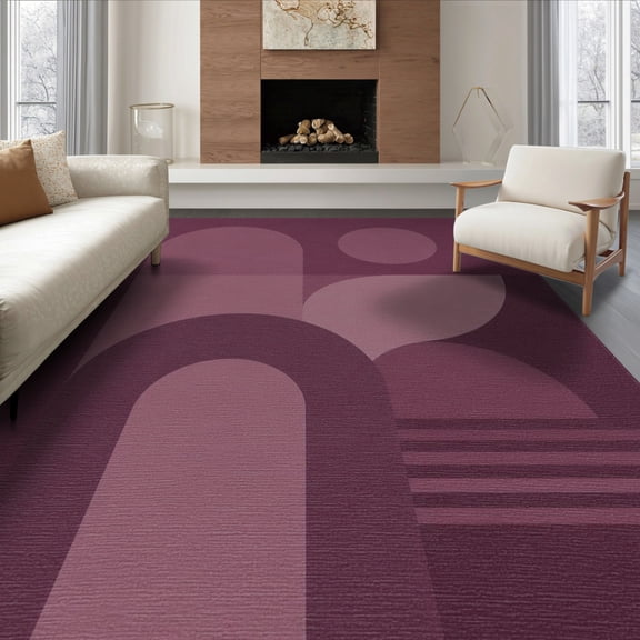 ODIKA 8'x10' Washable Area Rug Deep Burgundy Geometric Design Modern Abstract Shapes with Bold Arches for Living Room, Under Sectional, Family , Durable, Non-Slip