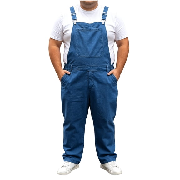 Ahabrexf Men's Big & Tall Denim Bib Overalls, Adjustable Metal Buckle Suspenders Loose Straight Leg Jumpsuit with Chest & Side Pockets for Work Daily Casual Wear