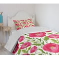 thumbnail image 4 of Ambesonne Poppy Flower Quilted Bedspread Set 2 Pcs, Leaves Petals Romance, Twin Size, Green Pink Cream, 4 of 6