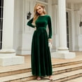 thumbnail image 4 of IBTOM CASTLE Women's Fall Winter Velvet Dress Long Sleeve Round Neck Maxi Dress with Belt Wedding Guest Cocktail Gown Evening Party Dress XL Green, 4 of 8