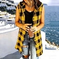 thumbnail image 4 of Meichang Flannel Long Vest for Women Hooded Drawstring Button Down Plaid Sleeveless Jacket Fall Winter Long Vest Jackets, 4 of 5